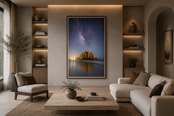Brady Cabe Photographer - Morro Rock Milky Way Reflection_framed-wider